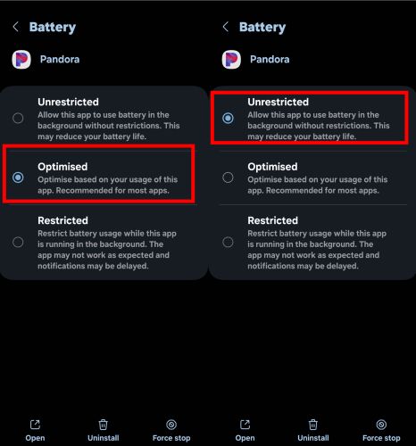 choose Unrestricted | Pandora Sleep Timer