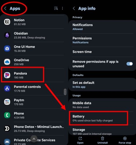 tap Battery | Pandora Sleep Timer