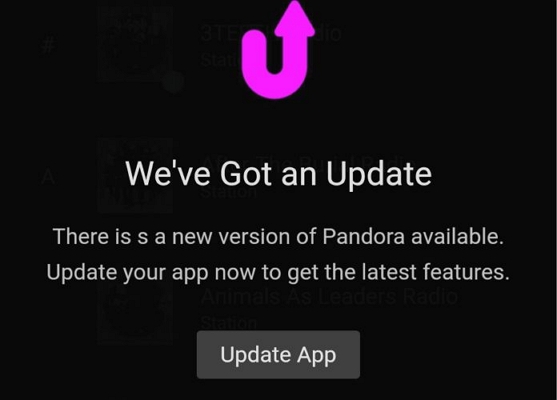 tap Update App | Pandora Sleep Timer