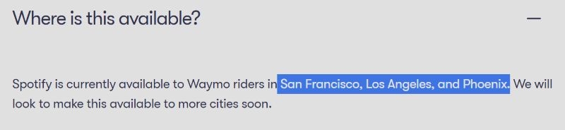 Spotify-Supported cities | Play Spotify on Waymo