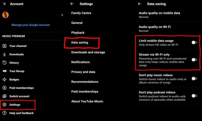 toggle off Limit mobile data usage | Why Does YouTube Music Keep Pausing