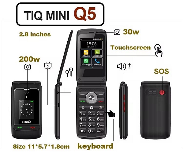TIQ Mini Q5 Flip design | Flip Phones with Spotify