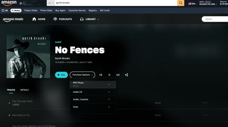purchase albums | Garth Brooks Not on Spotify