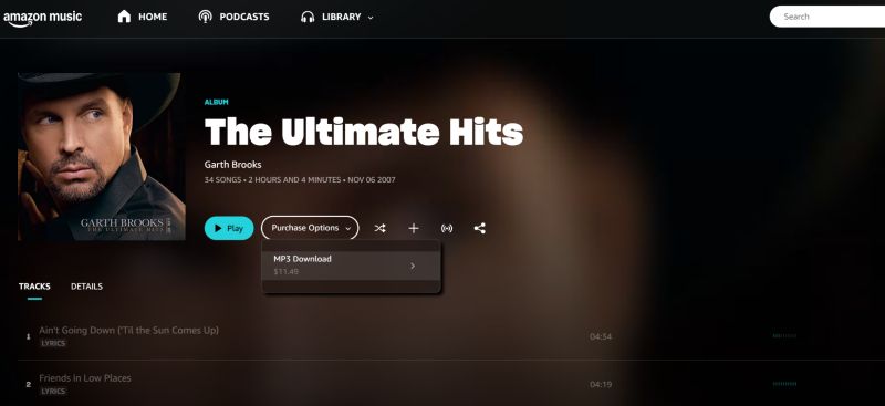 download purchased MP3 | Garth Brooks Not on Spotify