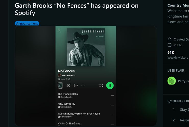 fan uploads | Garth Brooks Not on Spotify