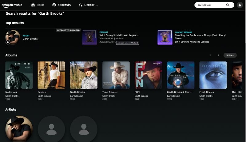 stream Garth Brooks on Amazon Music | Garth Brooks Not on Spotify