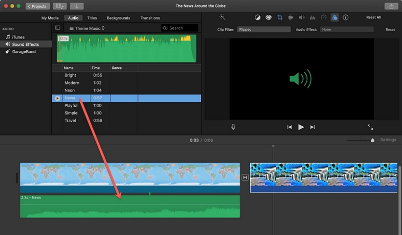 drag songs to Soundtracks | Add Music to iMovie