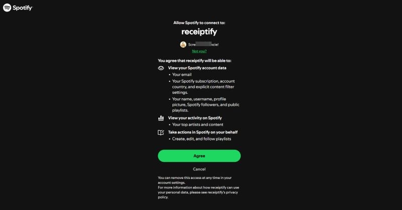 click Agree | Spotify Receipt