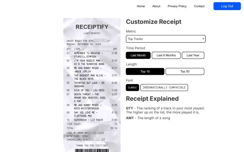 top 10 song receipt | Spotify Receipt
