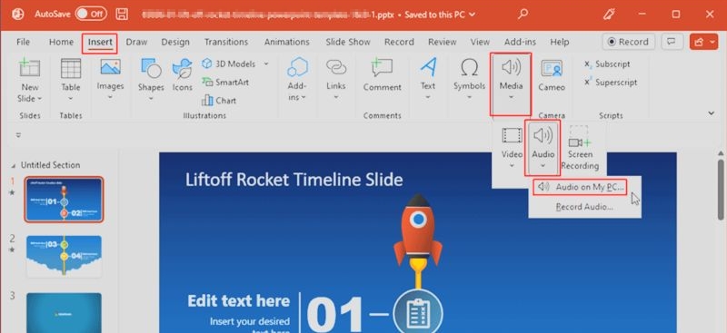 click Audio on My PC | Embed YouTube Music in PowerPoint