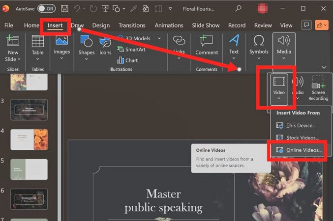 choose Video | Embed YouTube Music in PowerPoint