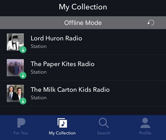 go to My Collection | Download Music from Pandora