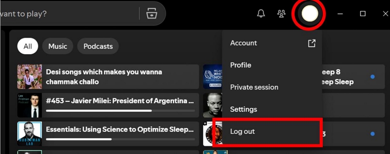log out of Spotify desktop | Remove Songs from Spotify Playlists