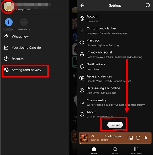 choose Log out | Remove Songs from Spotify Playlists