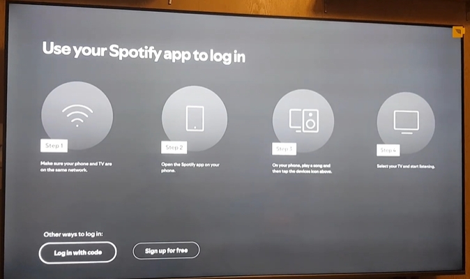 select Login with code | Login Spotify on TV