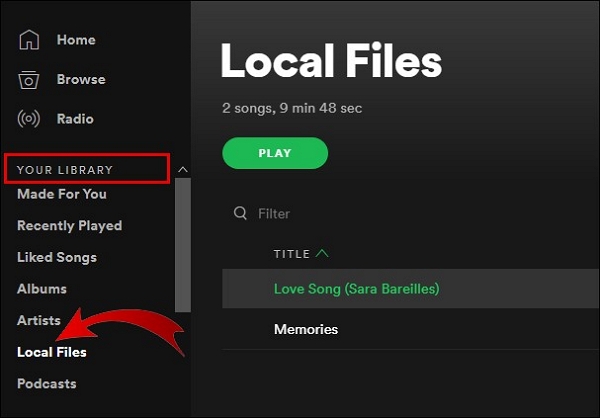 stored in the Local Files | amazon music to spotify
