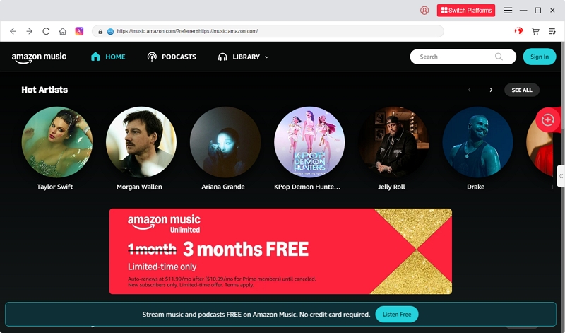 Log in to Amazon Music