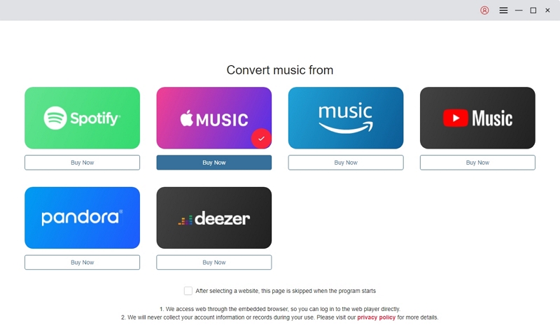 Mediaio Audio Converter service selection screen