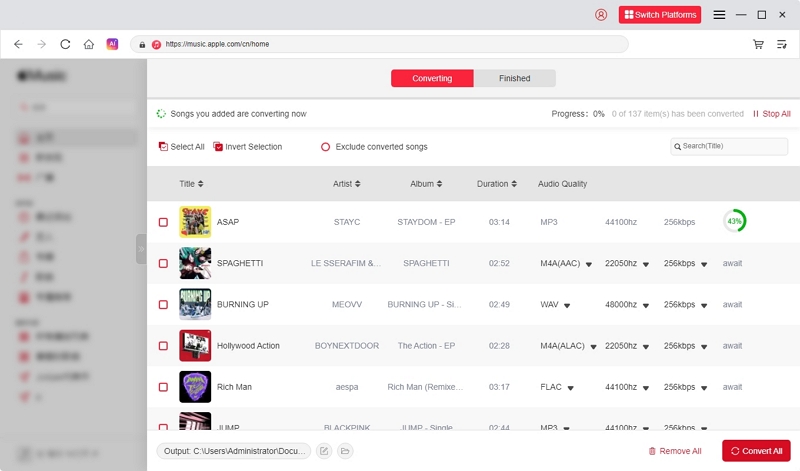 Mediaio Apple Music downloading screen