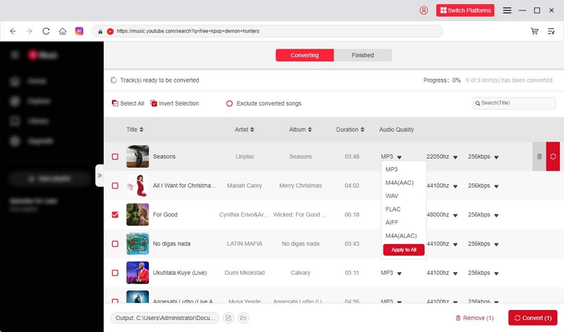 Choose MP3 output format