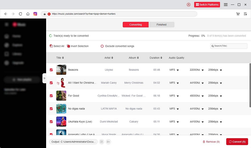 Convert YouTube Music tracks