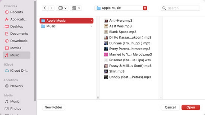 File menu | add music to apple music from files