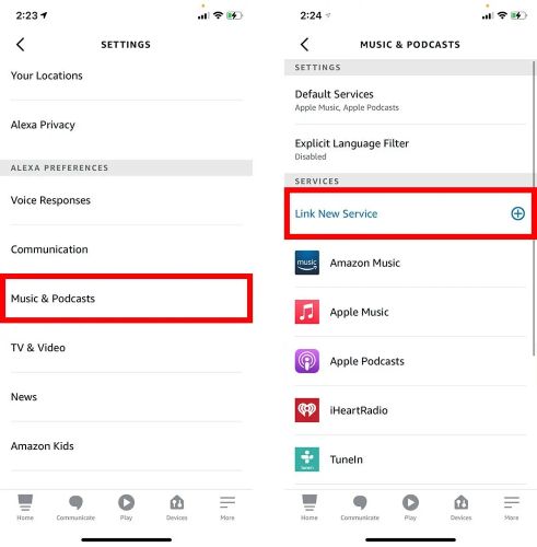 tap Link New Service | Play Pandora on Alexa