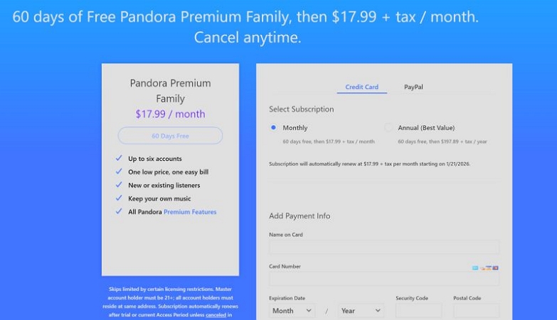 Pandora Family Plan | Get Pandora Premium for Free