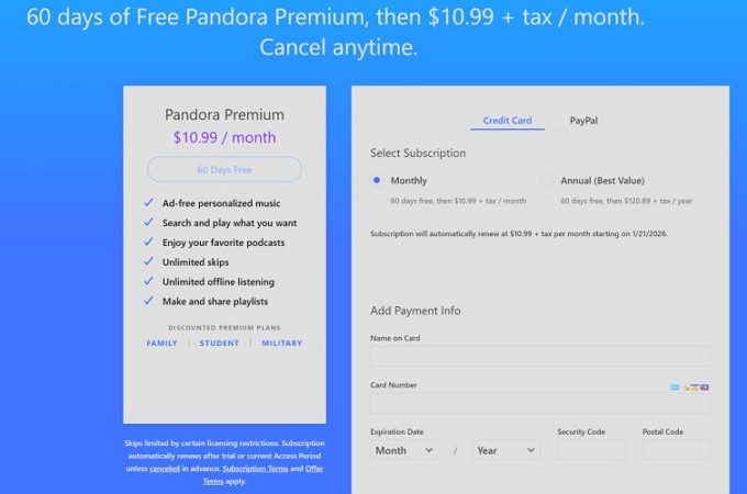 activate trial | Get Pandora Premium for Free