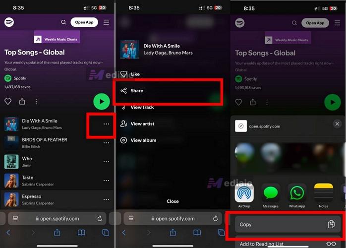 tap Share and Copy Link | Convert Spotify Playlist to MP3