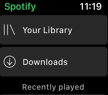 tap Downloads in Spotify Watch app | Download and Play Spotify on Apple Watch