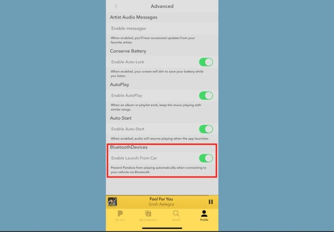 Enable Launch from Car on | Connect Pandora to Car