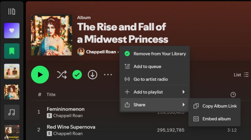 select Copy playlist link | Play Spotify on MP3 Player