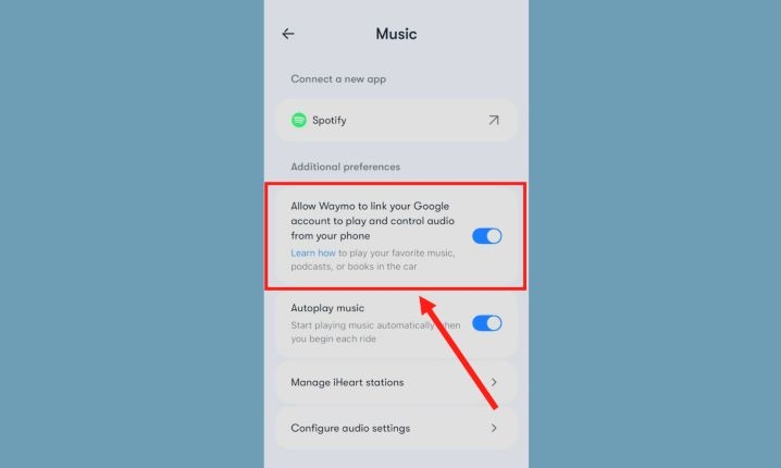 link Google account | Play Spotify on Waymo