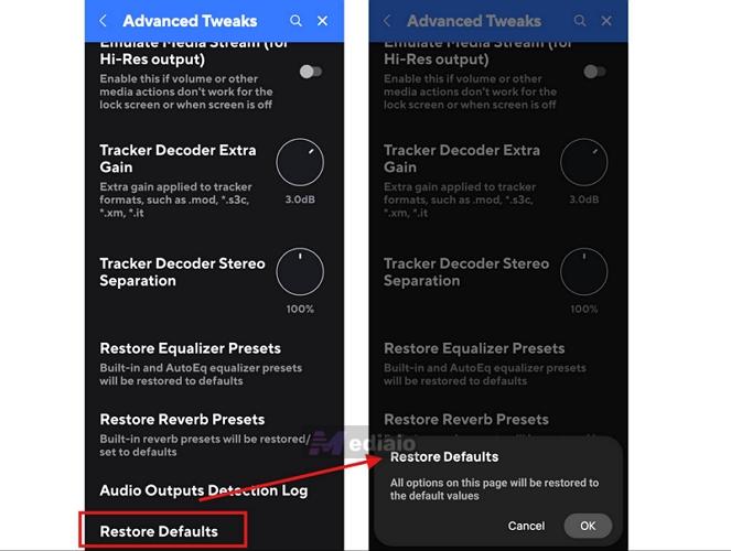return to defaults | Poweramp Music Player Review