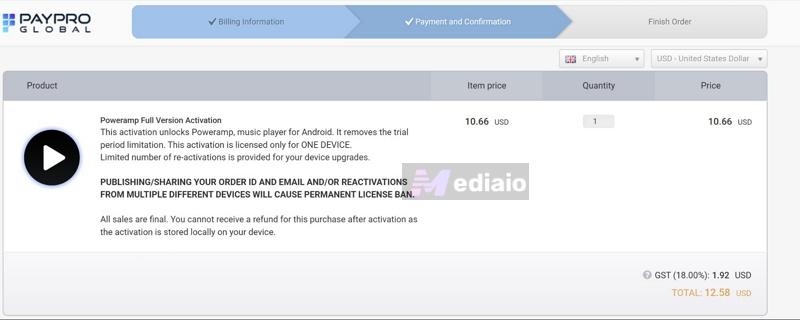 receive order ID via email | Poweramp Music Player Review