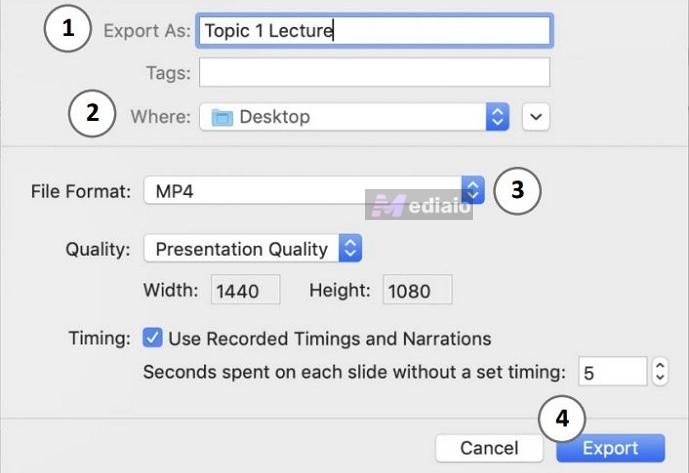 choose file format | Record Audio on PowerPoint Computer