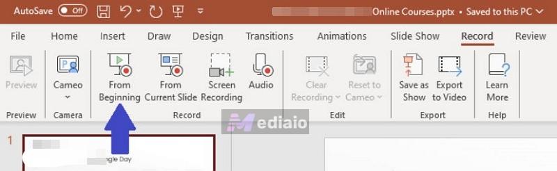 choose From Current Slide | Record Audio on PowerPoint Computer