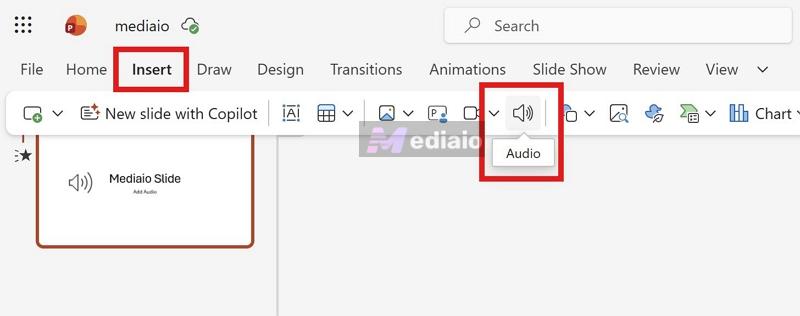 select Audio | Record Audio on PowerPoint Computer
