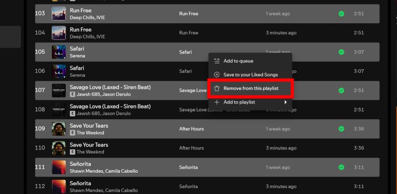 choose Remove from this playlist | Remove Duplicates from Spotify Playlists