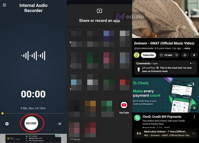 choose Record an app | Rip Music from YouTube