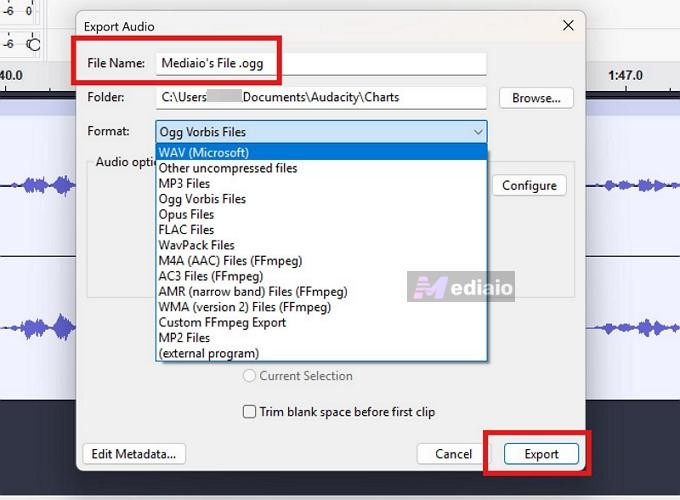 click Export | Rip Music from YouTube