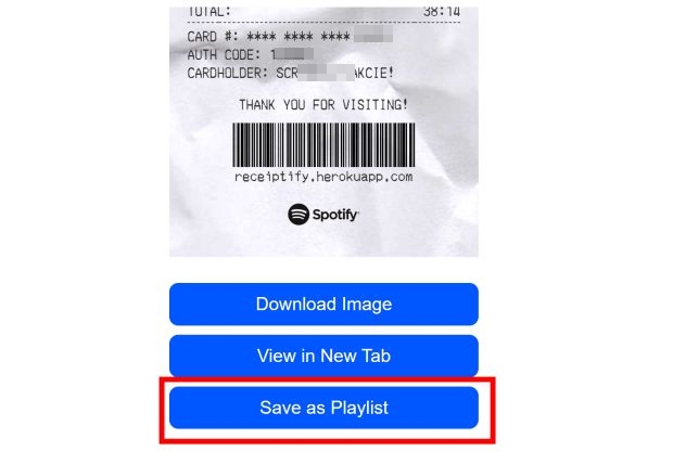 save receipt as playlist | Spotify Receipt