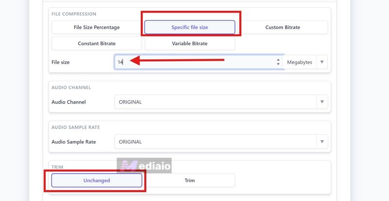 choose Specific File Size | Shrink MP3 File Size
