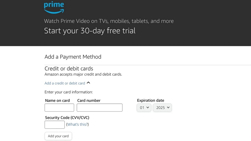 Add your payment details | amazon music hd