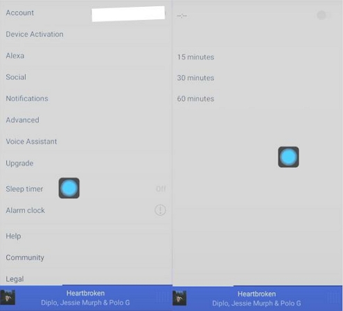 timer starts | Pandora Sleep Timer