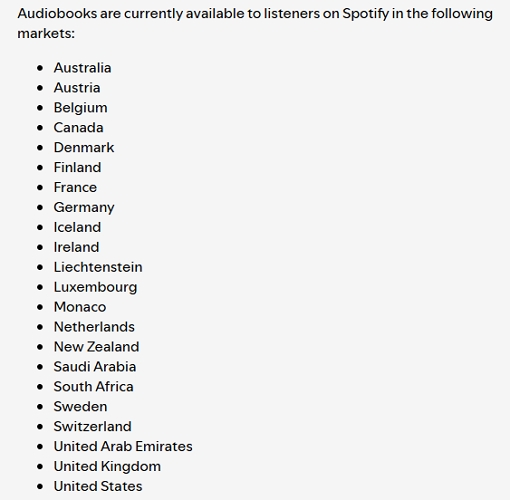 available regions | Play and Download Audiobooks from Spotify