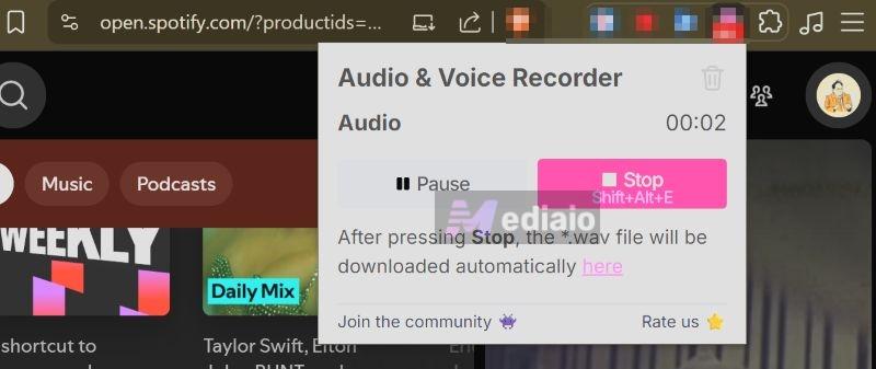 press Stop | Spotify Downloader Chrome Extensions
