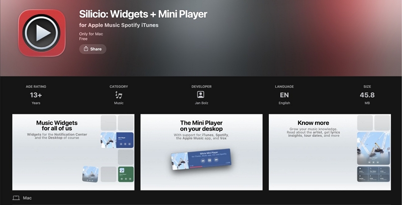 search for Silicio | Spotify Widgets for Mac