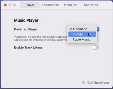 Set music player to Spotify | Spotify Widgets for Mac